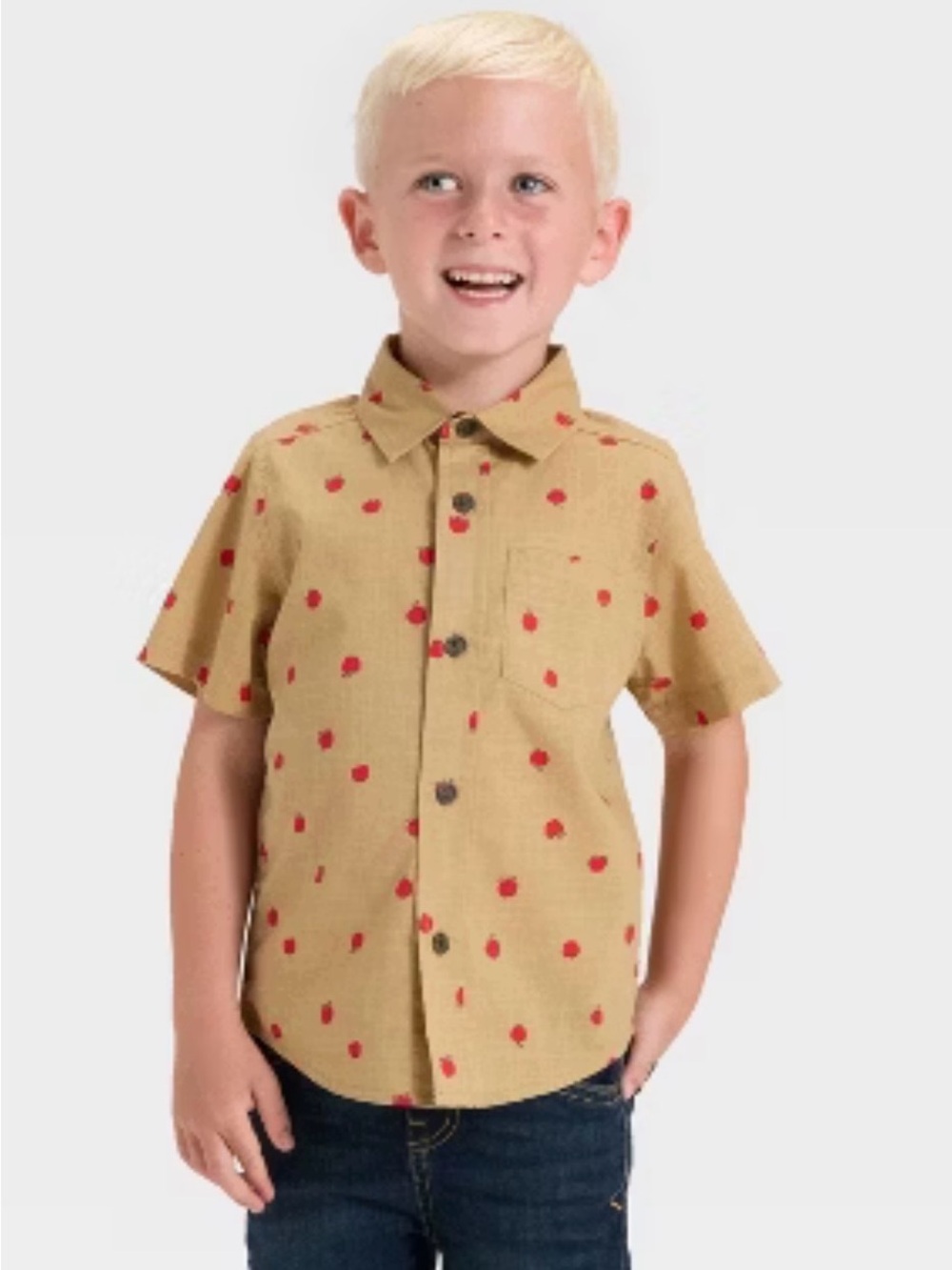 Cat And Jack Button Up Shirt Toddler 3T Short Sleeves Slub Poplin Woven